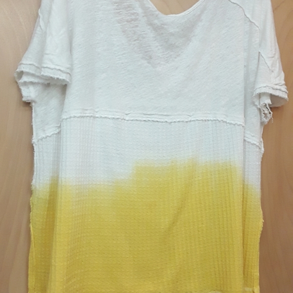 Free People White Yellow Ombre Knit W Neck Raw Dolman Top S - Picture 9 of 9